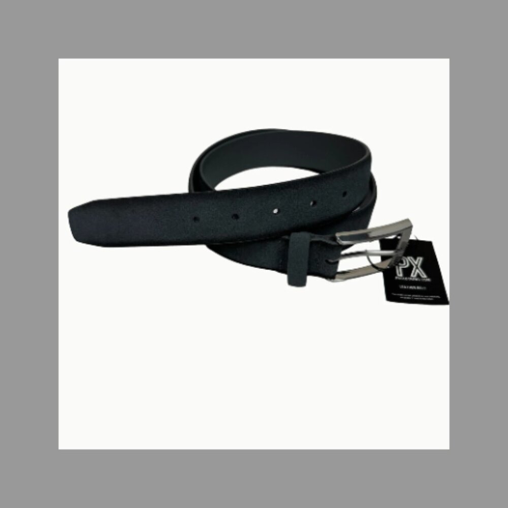 NWT LPX Grey Genuine Suede Leather Belt Satin Silver Buckle Size 32